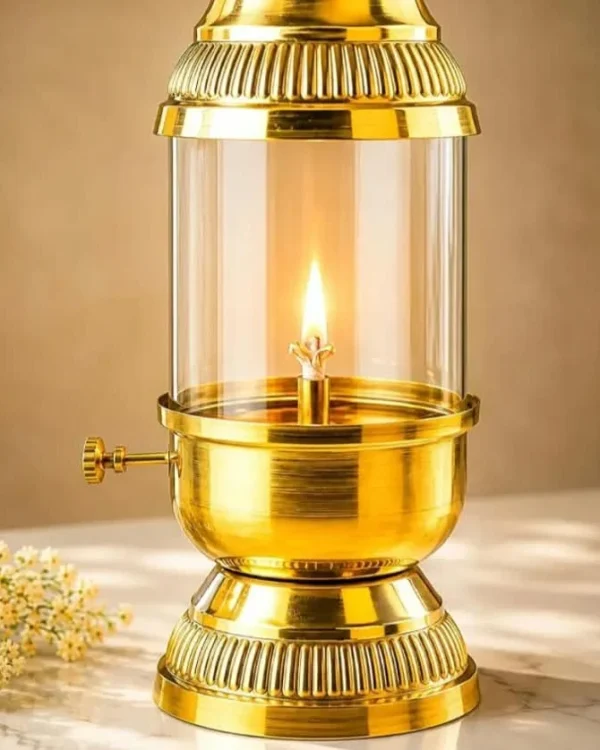 Brass Akhand Diya with Glass Chimney