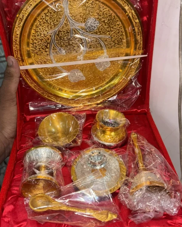 Gold & Silver Puja Thali Set — 7 Piece