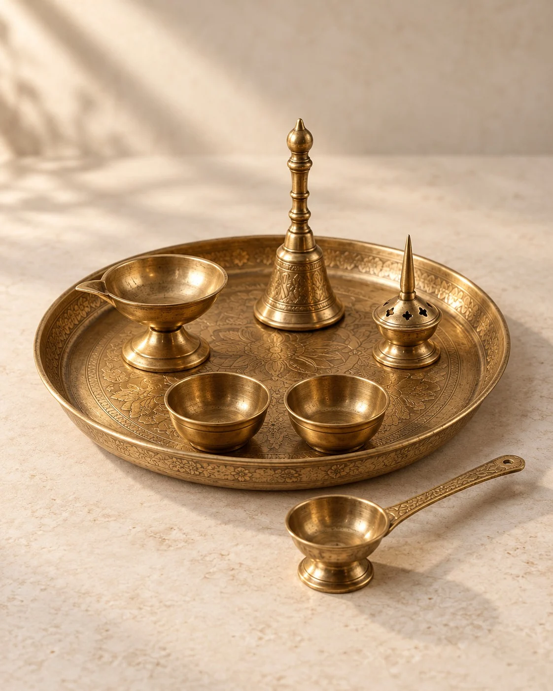 Brass Aarti Thali Set — 7 Piece