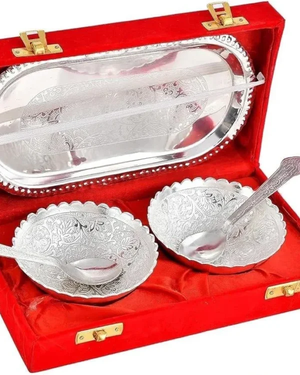 Silver-Finish Bowl Set with Tray — 5 Piece