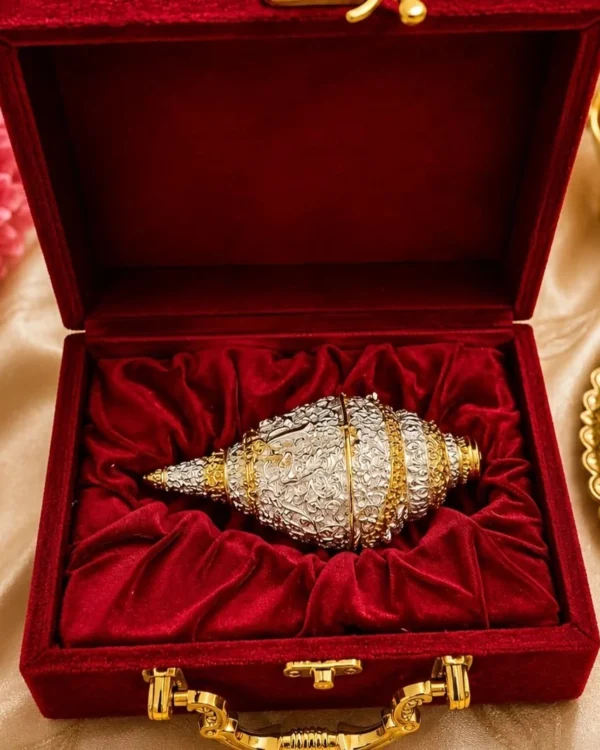 Silver & Gold Finish Shankh — Velvet Case